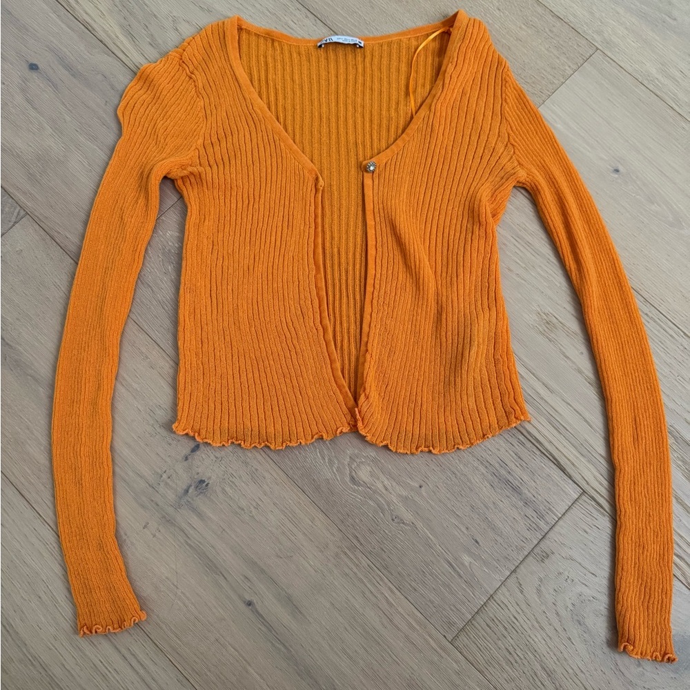 Zara Vibrant Orange Knit Cardigan